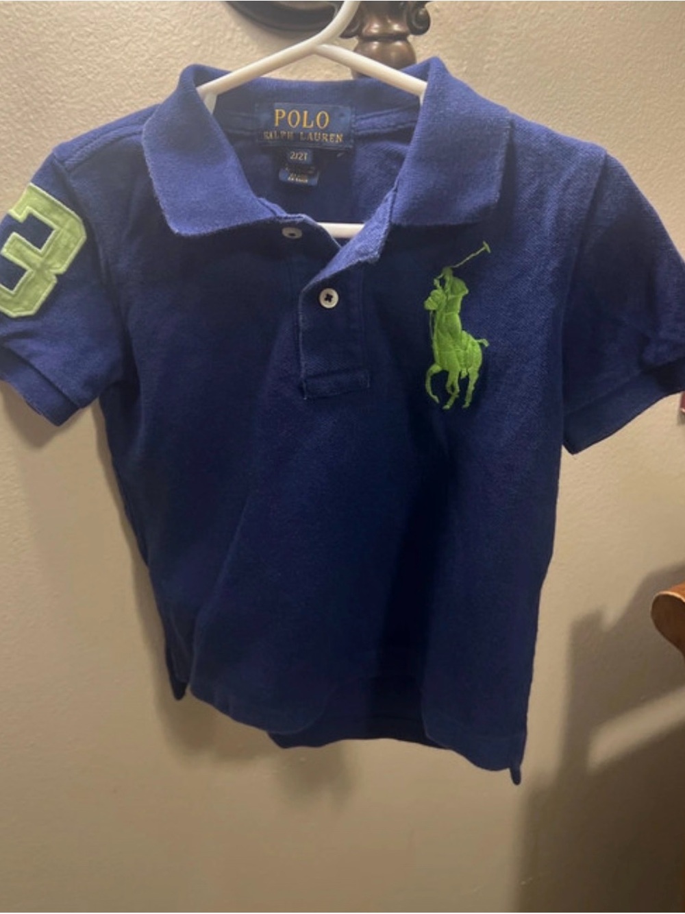 Polo by Ralph Lauren Navy Polo with Lime Green Logo & Sleeve Number
